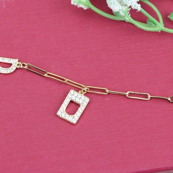 "Rose Gold Designer Bracelet with CZ Letter D Charms, XPBL0848 - Picture 11 of 12